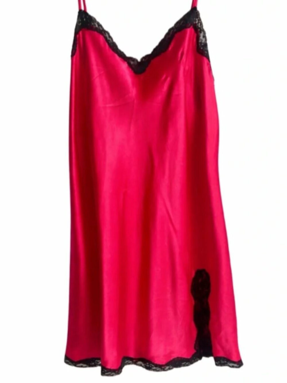 Victoria’s Secret Red Satin Slip Dress Black Lace
